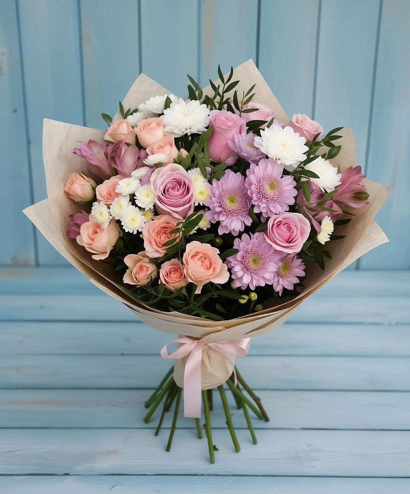 Букет цветов из: Хризантемы, Розы и Альстромерии в Полысаево