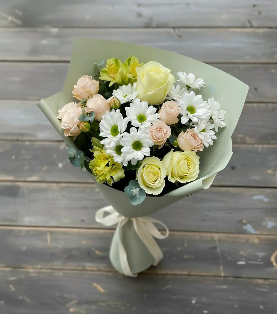 Букет цветов из: Альстромерии, Розы и Хризантемы в Полысаево