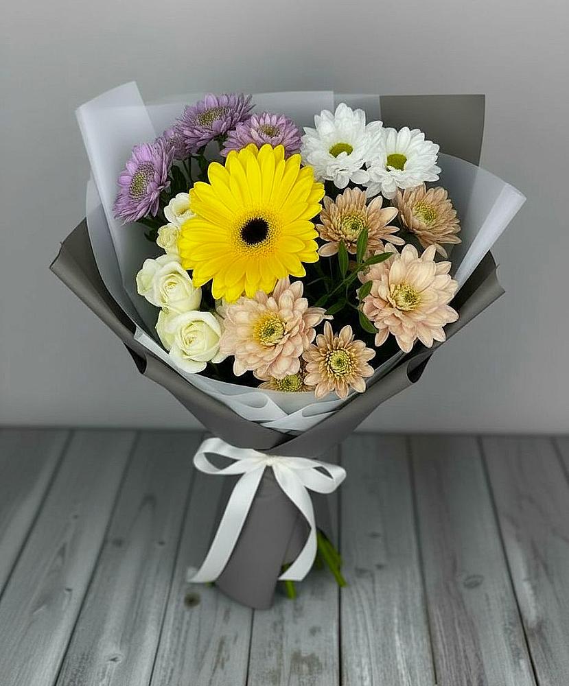 Букет цветов из: Розы, Герберы и Хризантемы в Полысаево