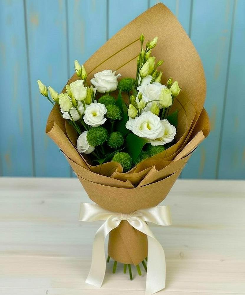 Букет цветов из: Хризантемы и Лизиантусы в Полысаево