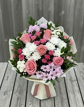 Букет цветов из:  Альстромерии, Гвоздики, Розы и Хризантемы в Полысаево