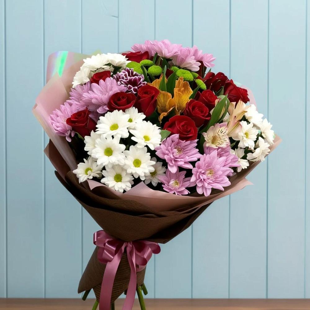 Букет цветов из: Розы, Хризантемы и Альстромерии в Полысаево