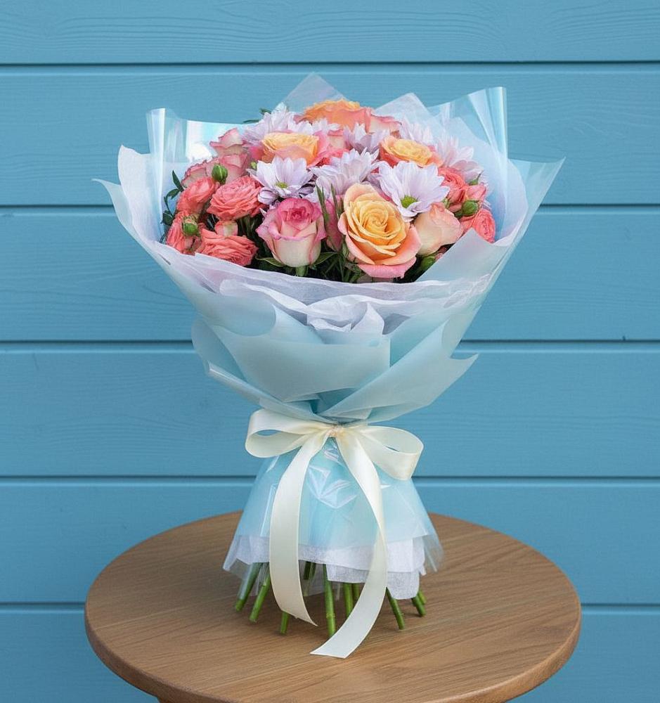 Букет цветов из: Хризантемы и Розы в Полысаево