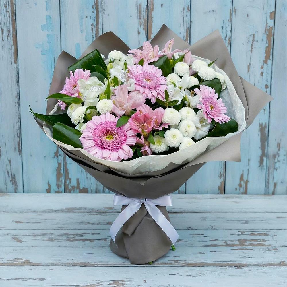 Букет цветов из: Герберы, Альстромерии и Хризантемы в Полысаево
